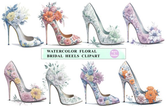 Download Watercolor Floral Bridal Heels Clipart - Premium Bundle