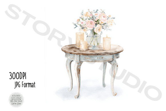 Download Watercolor Shabby Chic Floral Table - Premium Resources