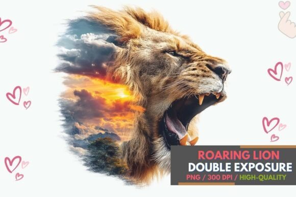 Download Roaring Lion Double Exposure Sunset Art - Sunset Collection
