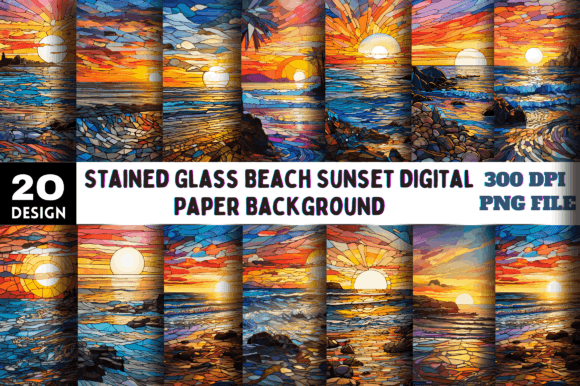 Download Stained Glass Beach Sunset Background - Premium Resources