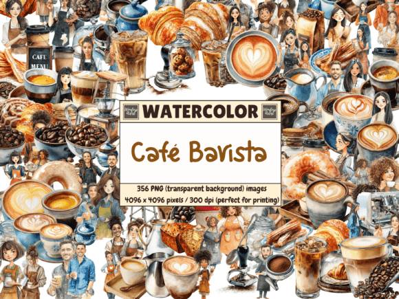 Download Cafe Barista Watercolor Clipart - Premium Resources